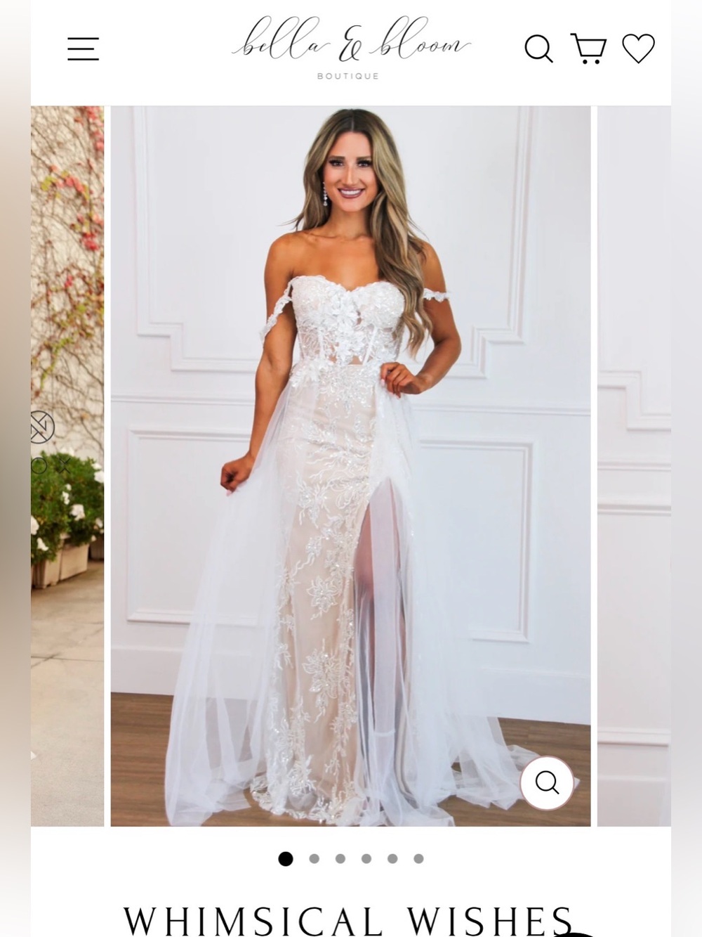 Wedding dress-White Off-Shoulder Lace Overlay Gown